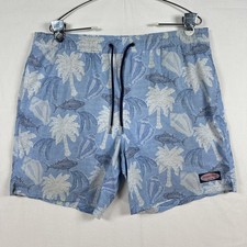 Vineyard Vines Swim Shorts Mens Medium Blue Palm Fish Trunks Lined Drawstring