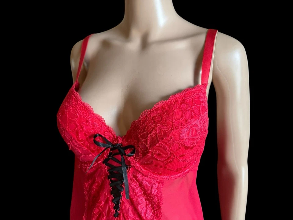 Lencería Hot Kiss Rosa Rojo Sexy Encaje Talla Grande 1X Peluche Íntimo y Tanga Sissy Foto 2 de 4