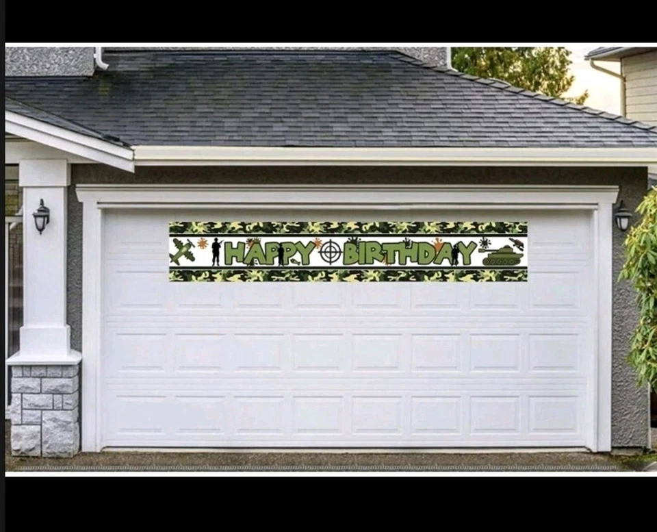 Camuflaje Feliz Cumpleaños Banner Camuflaje Fiesta de Cumpleaños Telón de Fondo 9.8-1.5 Pies Foto 4 de 4