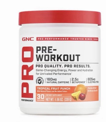 GNC Pro Pre Workout Tropical Fruit Punch 30 Servings Energy Performance 11.96 Oz