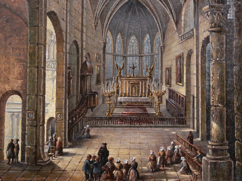 Dessin ancien tableau encadré intérieur église Notre-Dame Carce MARVEJOLS Lozère - Photo 2/4