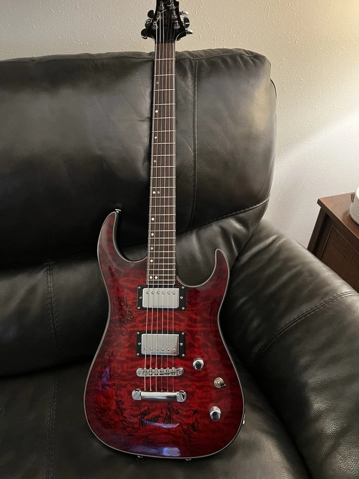 Autographed Electric Guitar Samick Neck Through ￼Twisted Brown Trucker - Image 2 of 4