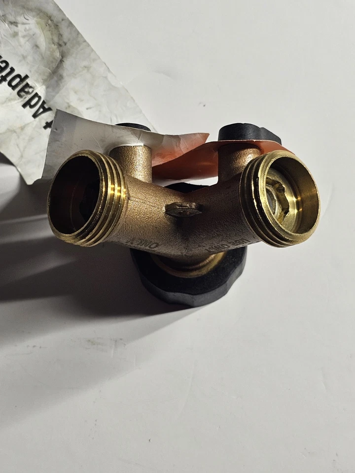 Adaptador de grifo divisor de manguera de jardín de latón Orbit de doble salida Foto 3 de 4