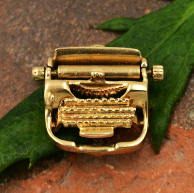 14k Gelbgold 3D Gelenk/Mechanische Schreibmaschine Charm/Anhänger