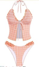 ZAFUL Tankini Swimsuits for Women Smocked Ruffles Tie Front Bowknot Textured...