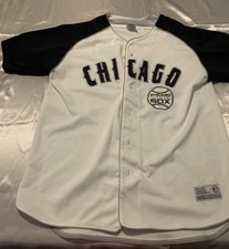 Chicago White Sox Jersey Mens Large Black White MLB Baseball Button Front Raglan