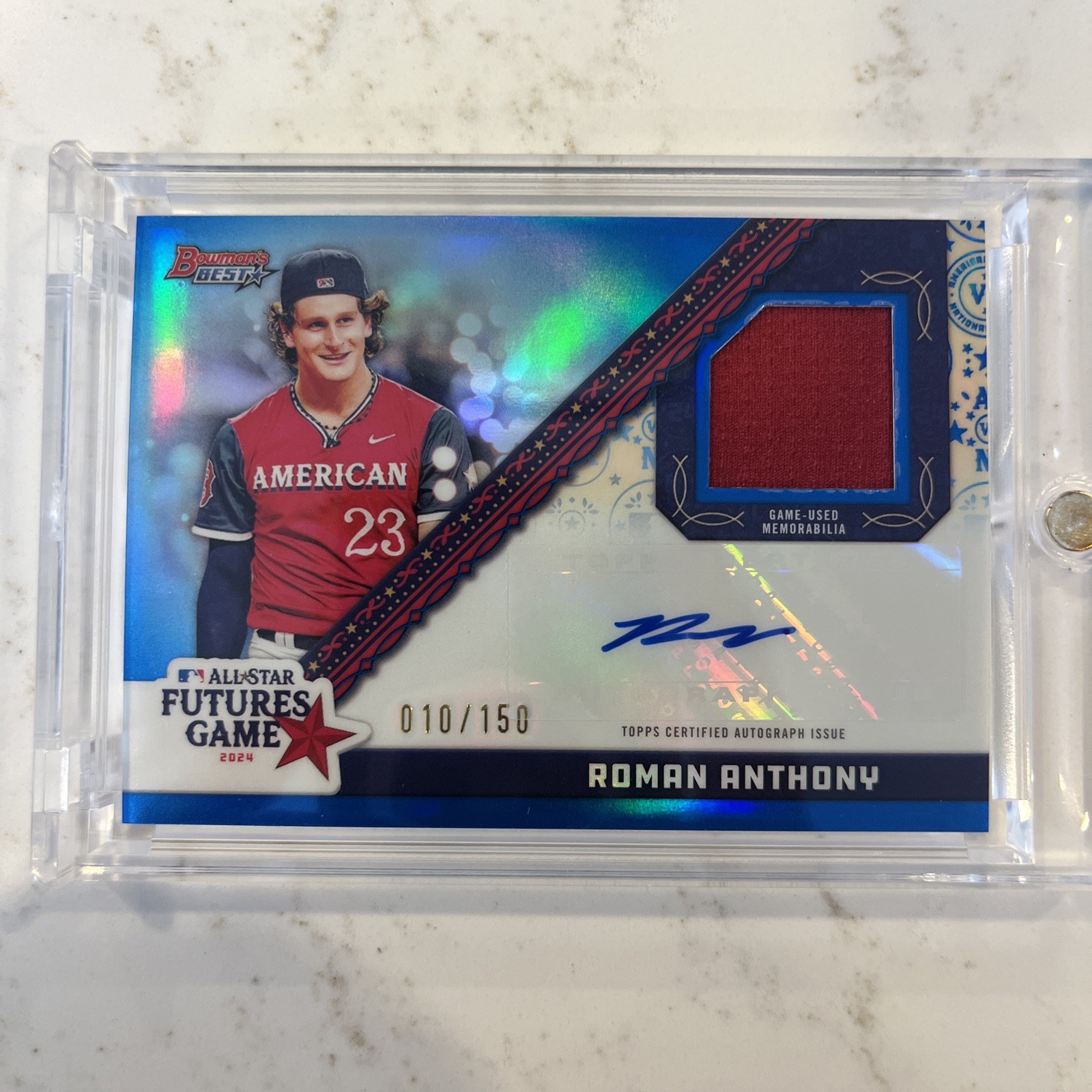 Bowmans Best Roman Anthony Autograph 2024 Future Games FGRA-RA blue refractor