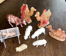 Vintage Christmas Celluloid Animal Toys for Nativity Putz Trainyard Free Ship