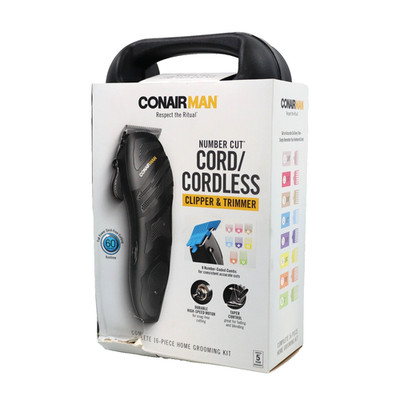 ConairMan Number Cut Cord/Cordless Clipper & Trimmer 16Pc Home Grooming Kit