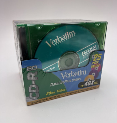 Verbatim 25 CD-R Recordable Discs 48x Speed 80min 700MB w/ Jewel Cases 5 Colors