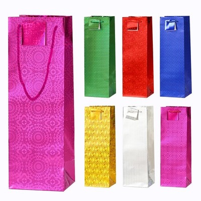 6 Pack Metallic Wine Bottle Paper Bags - Holographic Wine Bags for Wedding, B...