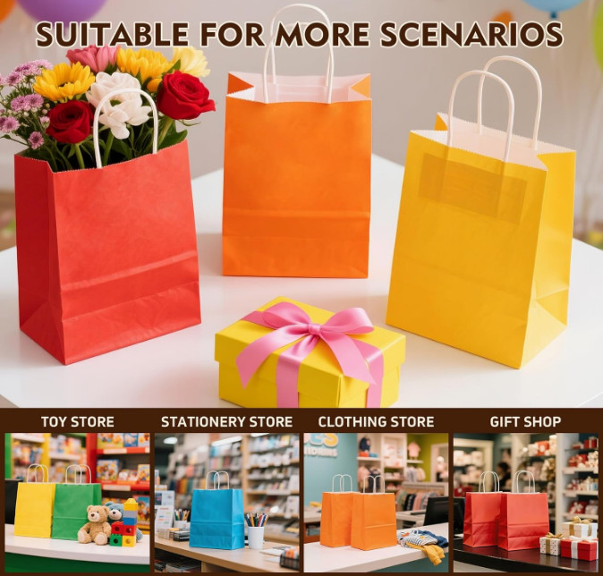 Gift Bags bulk with Handles lot Small Christmas Paper Shopping Kraft Birthday 24