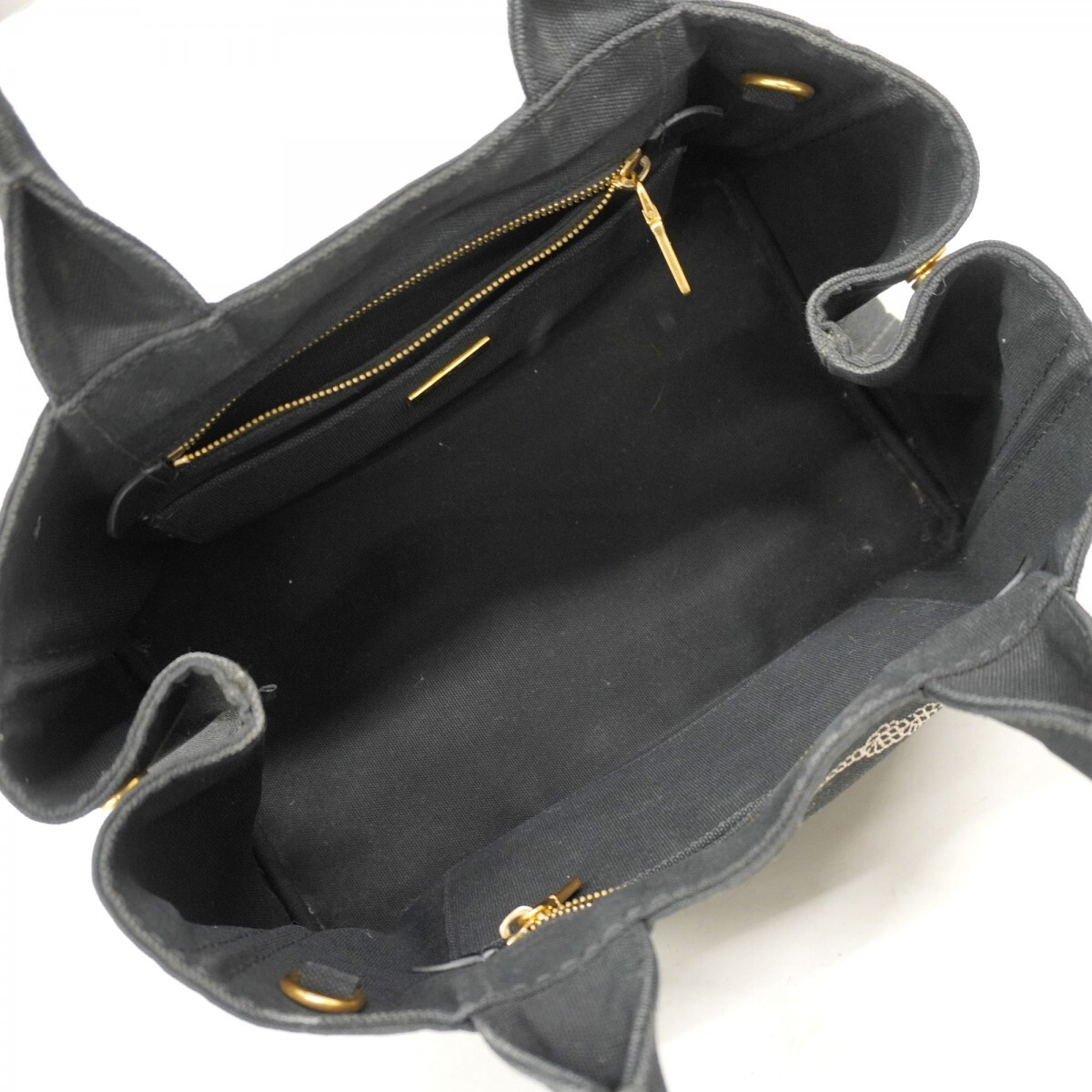 Prada Tote Bag Canapa Canvas Black Gold Hardware Used Ladies from japan thumbnail 4