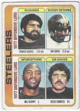 Franco Harris, J. Smith, Mel Blount, S. Furness 1978 Topps #522 Steelers Team CL