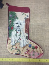 Westie West Highland Terrier Needlepoint Christmas Stocking White Dog Handmade