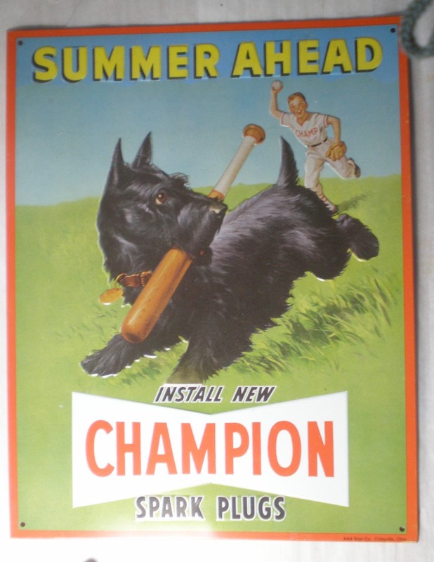 Vintage Collectible CHAMPION Spark Plug Embossed Metal Sign, AAA MFG. Co.