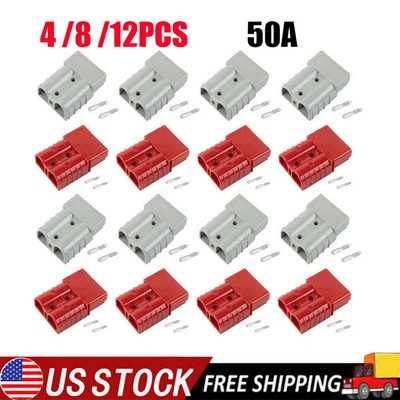 USA 50A 600V Battery Power Connector Terminals Red/Grey Set of 4/8/12