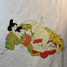 Vintage Japanese Traditional Style Art Painted Erotic Image On Sheet