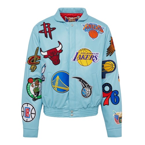 Jeff Hamilton NBA All Teams Collage Wielokolorowa skórzana kurtka ze skóry jagnięcej - Zdjęcie 32 z 53