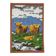 Kitchen Tea Towel Scottish Highland Cattle Dish Towel 100% Cotton Scotland Made
