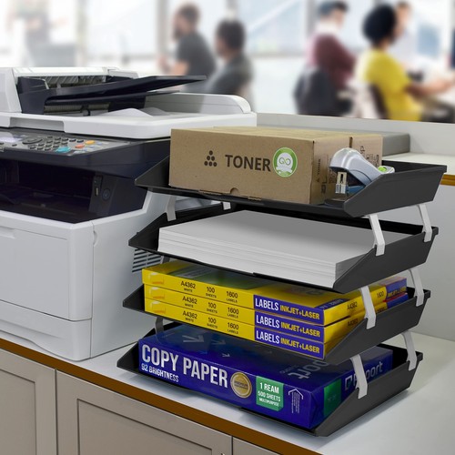 Bandeja de letras de 4 niveles de instalación carga lateral tamaño de letra/A4 organizador de archivos de escritorio P... - Imagen 4 de 7