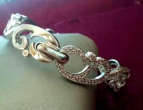 Diamonique Solid 925 Sterling Silver Floral Scroll Bracelet - Picture 4 of 4