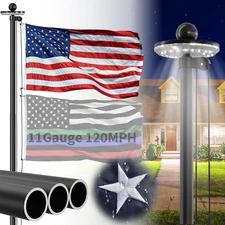 11 Gauge Heavy Duty Flag Pole with Solar Light - 25 FT Extra Thick Aluminum Flag