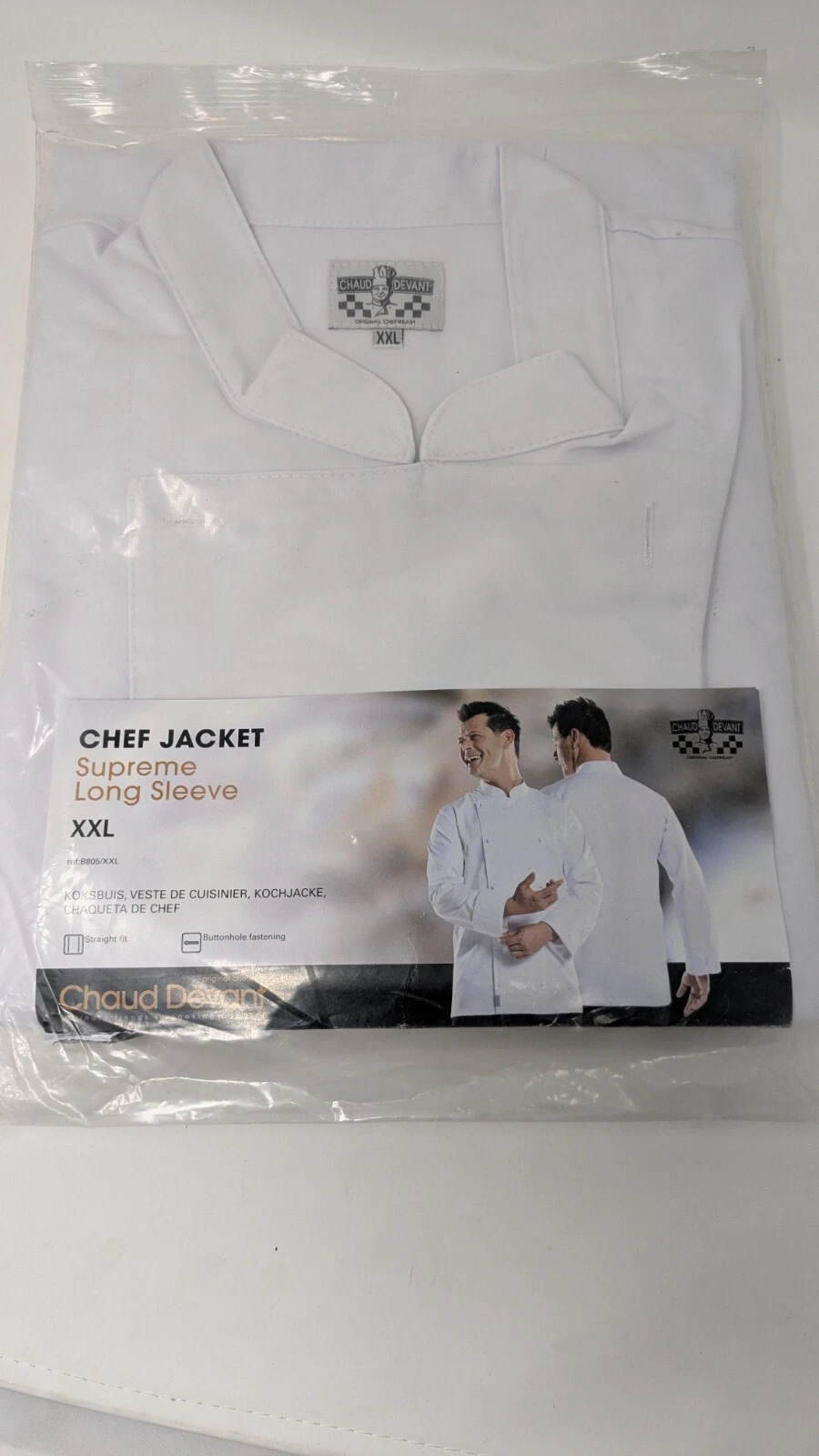 Veste Chef XXL Blanc Suprême Manches Longues Boutonné Trou Chaud Devant