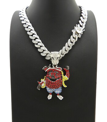 Kool Aid Chain Hip Hop Silver PT Kool Aid Man Pendant & 16