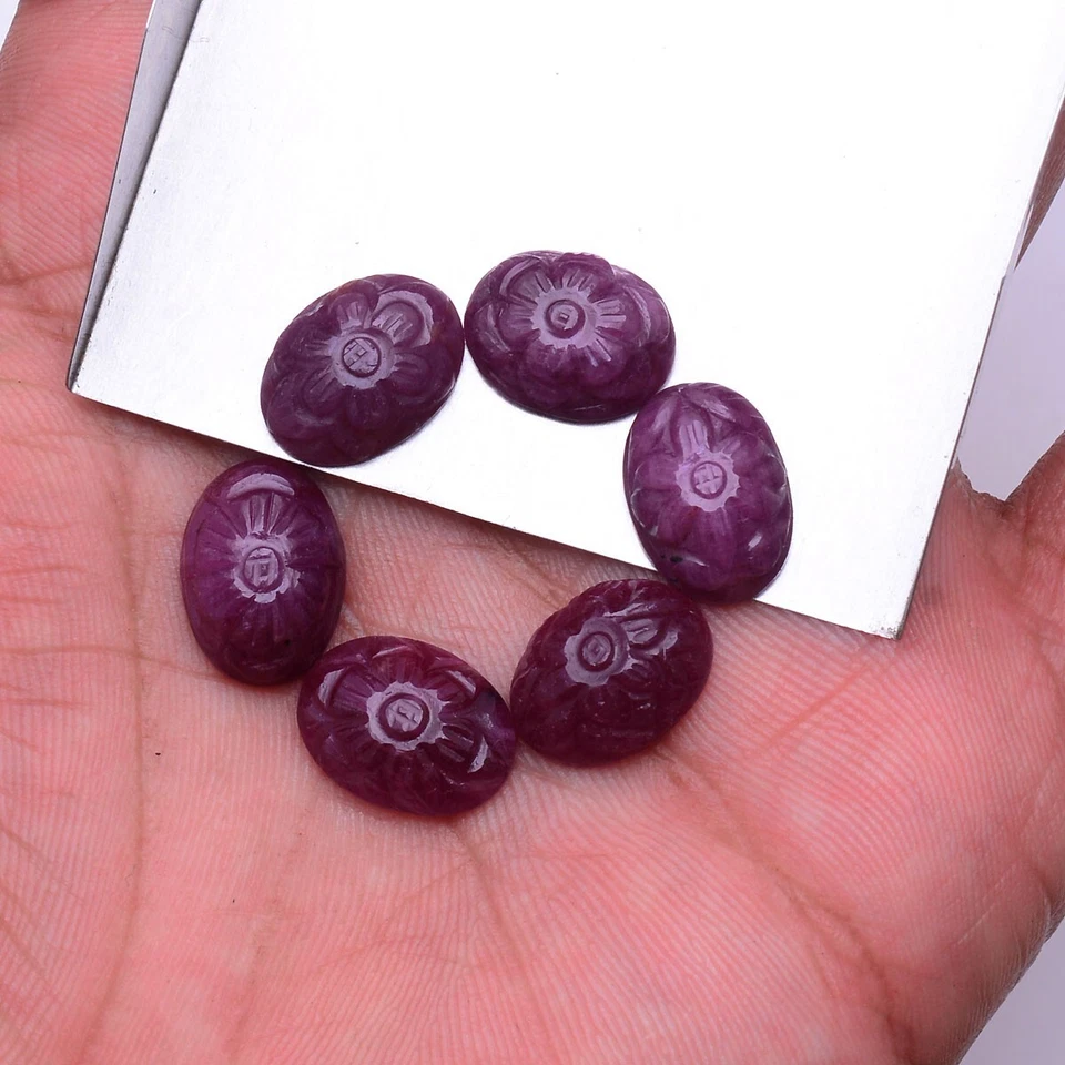 6 Pcs Natural Ruby Red Top Quality Unheated 13.69mm-14.70mm Carved Gemstones Lot - Image 3 of 4