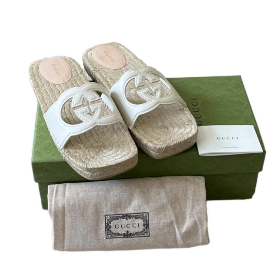 Sandales espadrille en cuir découpé GUCCI imbriquées G blanches taille 39,5 NEUVES 