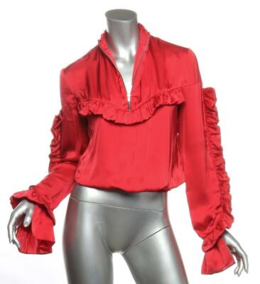 Chemisier Femme MAGDA BUTRYM GRANADA - Soie Satinée Rouge - Volants - Taille FR36/US4/S - Neuf Avec étiquettes
