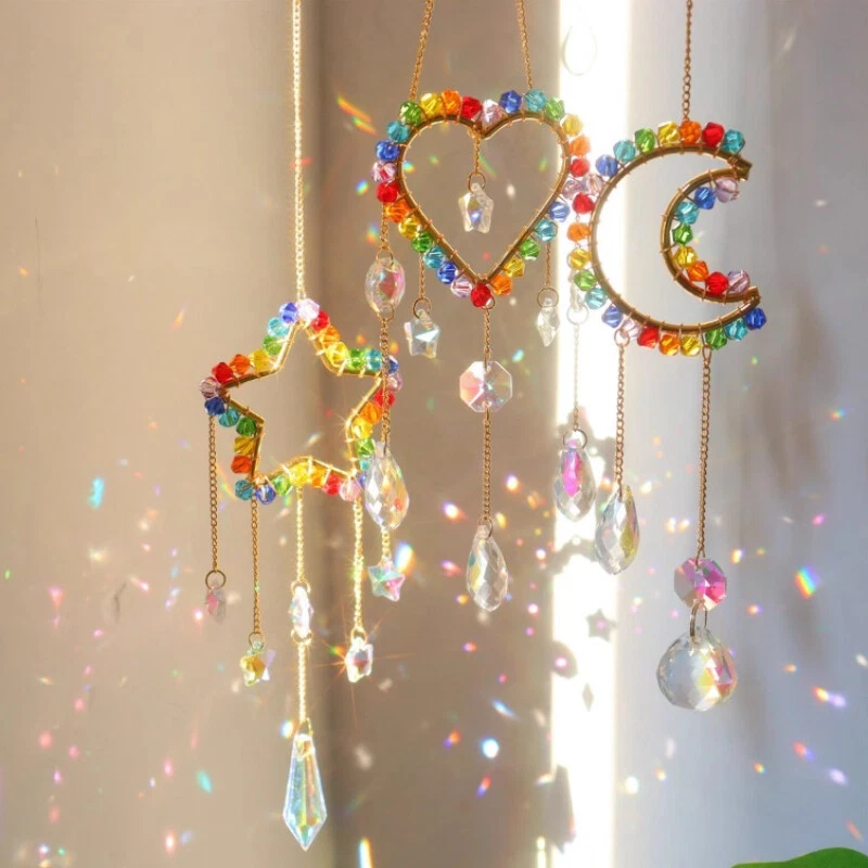 Colorful Crystal Sun Catcher with Chain Hanging Decorations for Window Home