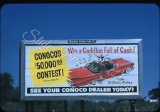 Conoco Gas Station Cadillac Car Billboard Sign 35mm Slide 1950s Kodachrome