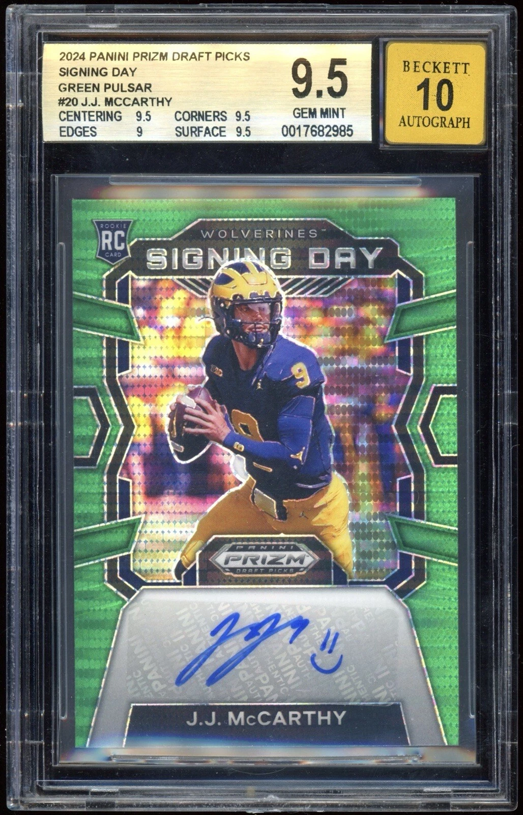 JJ McCarthy Panini Prizm Draft Picks Signing Day #SDJMY Green Pulsar
