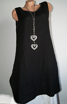 Leinen Kleid schlichte Form mit Bindeband schwarz Gr. EHG 40 42 44
