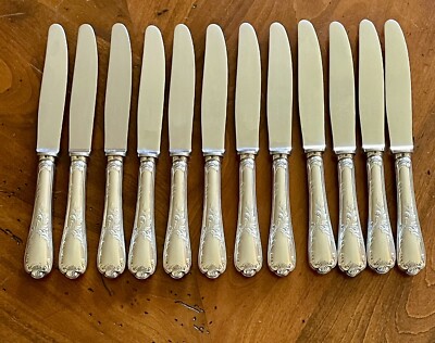 RARE 12 COUTEAUX A FRUITS EN METAL ARGENTE CHRISTOFLE officiel MARLY 18 CM