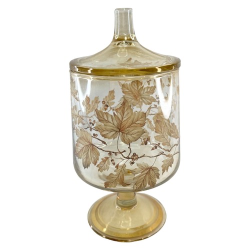 Vintage Candy Dish Clear Glass Storage With Lid Leaf Design Footed