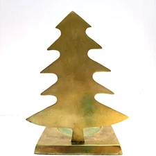 Vintage SOLID BRASS Christmas Tree Pilar Candle Holder - Mid Century