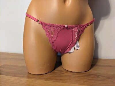 VS Dream Angels Lace Trim Adjustable V-String Panty, 419835, Luscious Rose, L