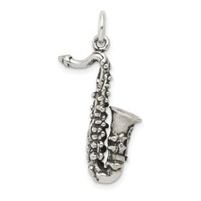 Sterling Silver Antiqued Finish Saxophone Charm Pendant 1.3"