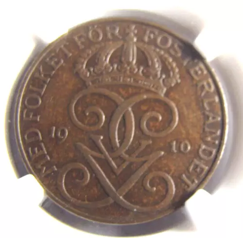 Sweden KM779.2, 5 Ore 1910 NGC XF 40 BN.  Key date.