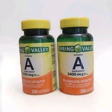  Spring Valley Vitamin A Supplement, 2400 Mcg, 250 Count. Exp:05/2025