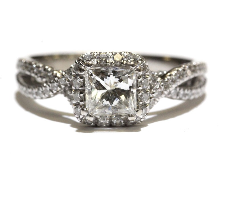 GIA Gabriel & Co 14k white gold 1.31ct princess diamond halo engagement ring 