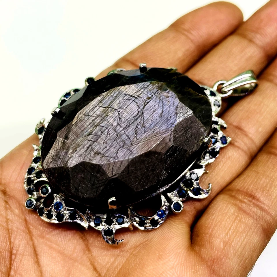 71 G Zertifiziert Natürlicher Saphir Große 925 Sterlingsilber Exquisite Anhänger - Bild 3 von 4