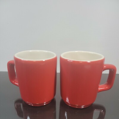 Vintage  DCC USA Red Mugs Coffee Cups D Handle Retro Diner Set Of 2