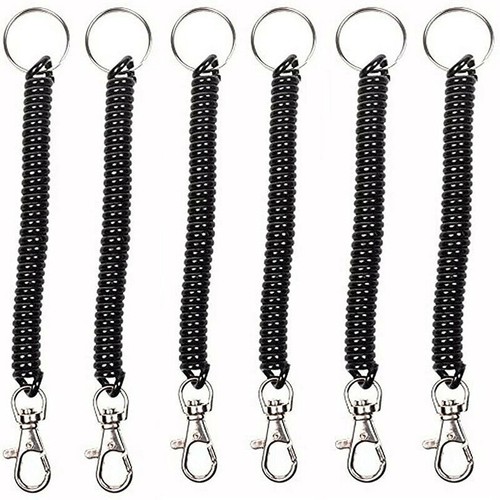 4PCS Elastic Phone Elastic Spiral Spring Coil Strap Rope Lanyard Key Chain Black - Picture 5 of 12