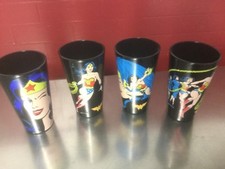 WONDER WOMAN Glass drinking cups 14oz DC Comics Lot of 4 GUC