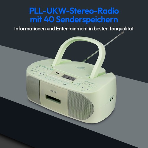 MEDION LIFE E65010 Boombox UKW Stereo Radio CD Kassette MP3 USB AMS 2x 30W grün - Bild 4 von 10