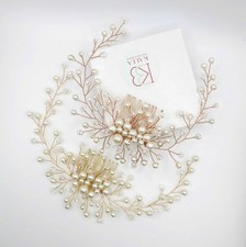 Bridal Pearl Hair Vine with Head Comb, Wedding Pearl Wire Head Wreath for Brides